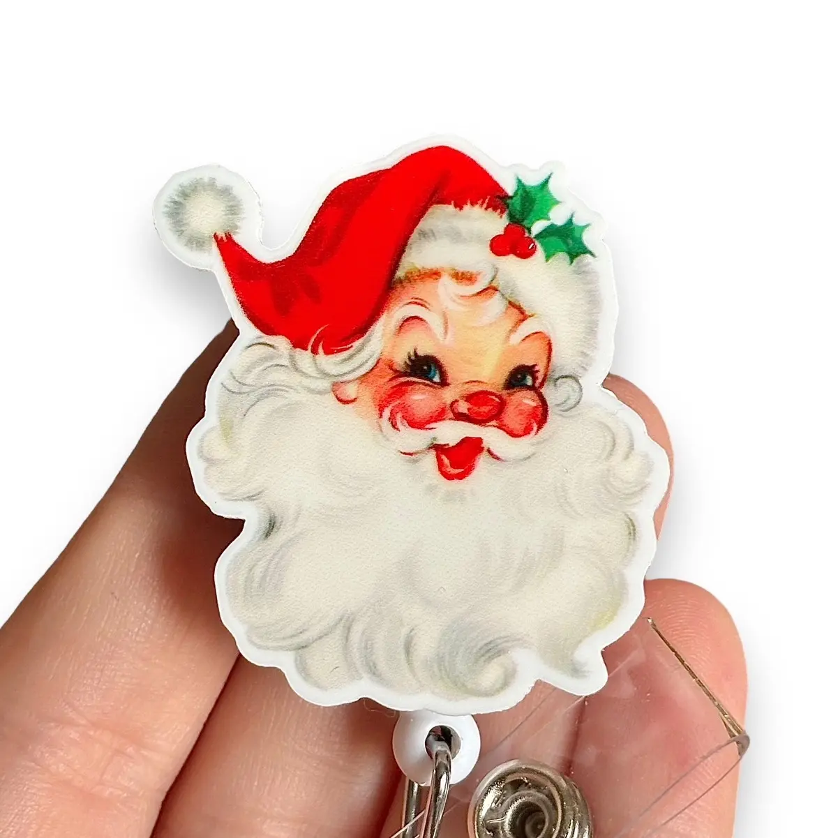 Glitter My Badge Christmas Santa badge reel for nurse and hospital workers. Badge clip Badge pull - Retractable swivel clip with a 360 rotation. Great gift for coworker.