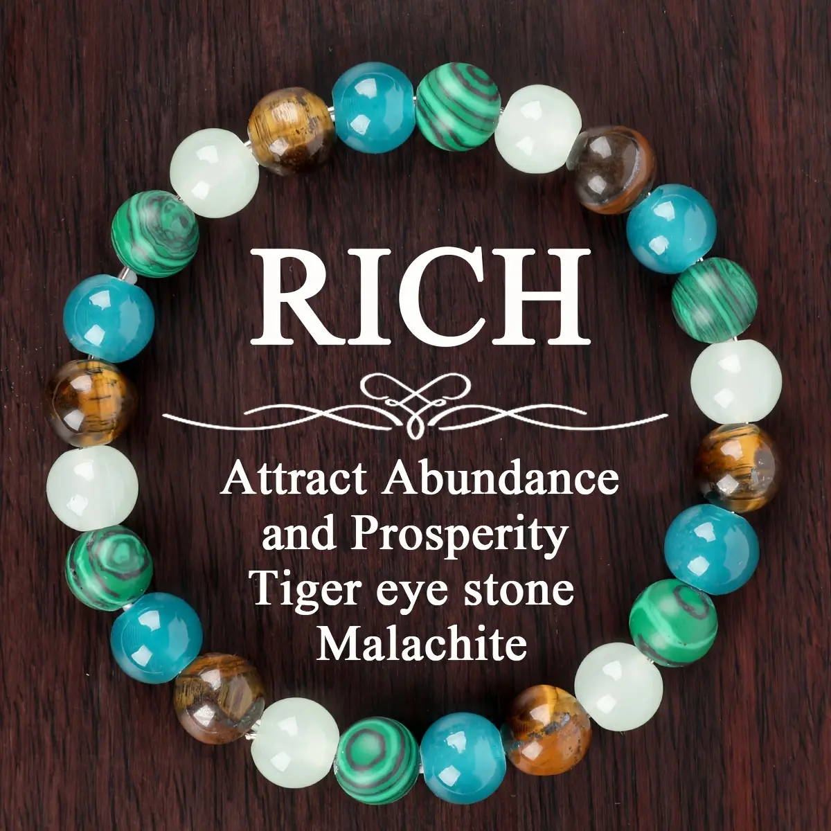 1pc GADASLUY Tiger Eye & Malachite Stretch Bracelet, Money Attraction Bracelet, Protection Bracelet, Attract Prosperity And Good Fortune Natural Crystal Jewelry Agate Crystal Solstice Gemstone Anklet, Fashion Gift