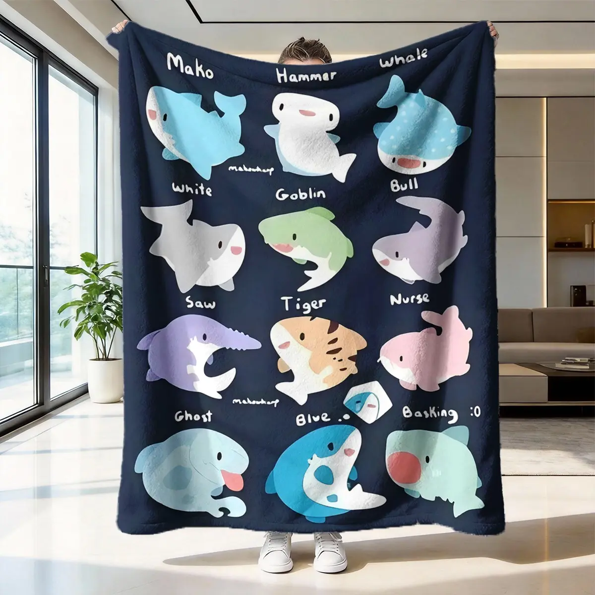 Shark Pattern Blanket, 1 Count Soft Comfortable Warm Throw, Cozy Blanket, Air-conditioned Room Blanket, Warm Nap Blanket for Home & Office