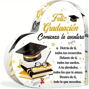 Heart-Shaped Acrylic Graduation Plaque - Personalized Name & Date Gift for Students Teachers University High School Elementary School Contemporary Desk Decor Memorable Token