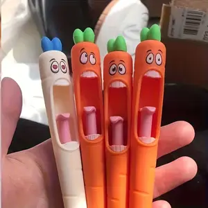 4 Pack Fun Carrot Novelty Pen Pushers, 0.5mm Ink Pens, Humorous Ballpoint Pens, Ideal for Gifts, Parties, Decor, School, Home Office Stationery