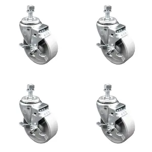 Service Caster SCC-TS20S414-SSS-TLB-M1015-4 Semi Steel Cast Iron Swivel Threaded Stem Caster with 4 x 1.25 in. Silver Wheels & 10 mm Stems - Set of 4