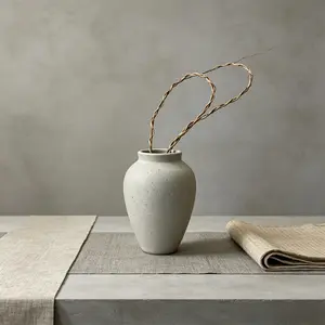 Minimalist Ceramic Vase, Small White Speckled Pottery Vase for Dried Flowers, Rustic Matte Stoneware Vase, Nordic Style Desktop Decor, Modern Farmhouse Bud Vase for Living Room Bedroom Home Decoration