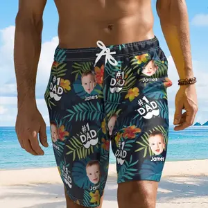 Customized Best Dad Ever Swimwear Personalized Photo Men Beach Trunks Father's Day Present for Him Quick Dry Boardshorts Tropical Vacation Outfit Summer Gear