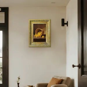 Wall-Mounted Art Decorative Piece, Classic Relief Design, Vintage Frame, Realistic Still Life Painting, Home Office Kitchen Decoration