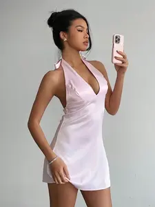 Women's Backless Tie Elegant Mini Dress Pink Dress Backless Ladies Spring Dress Prom Dress Easter Beach Dress Summer Dress Suit Cute Casual Wedding Graduation Dress Holiday Dress Carnival Dress Festival Wedding Guest Dress Ladies Dress Business Ca