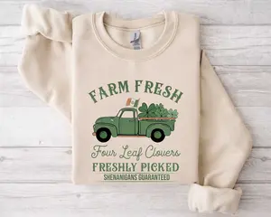 Farm Fresh Sweatshirt,Lucky Sweatshirt, Glitter Shamrock Sweatshirt, Women Glitter Patrick's Day Hoodies, Irish Crewneck, Shamrock Shirt