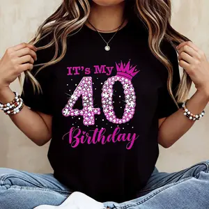 Its My 40 Birthday Crown Floral Print Tshirt White Casual Loose Fit Tee For Women Perfect For Party Celebration And Everyday Wear