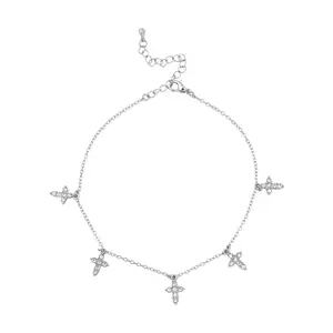 Arria Premium White Gold Tone Gemstone Cross Chain Anklet