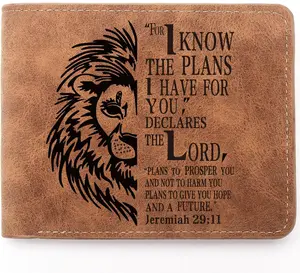 Christian Gifts Leather Wallet for Men, Engraved Personalized Leather Wallet  Verse Faith Religious Birthday Inspiring Gifts (Jeremiah 29:11)