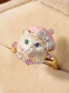 Cute Kitten Ring Exquisite Fun Design Brushed Craft Adorable Pet Sweet Girlfriend Bestie Gift Women's Ring