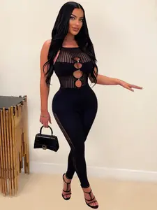 Women's Sexy Solid Cut Out Backless Hollow Out Jumpsuit, Comfort Casual Spaghetti Strap Skinny Fitted Jumpsuit for Summer, Ladies Clothes for Daily Wear Womenswear