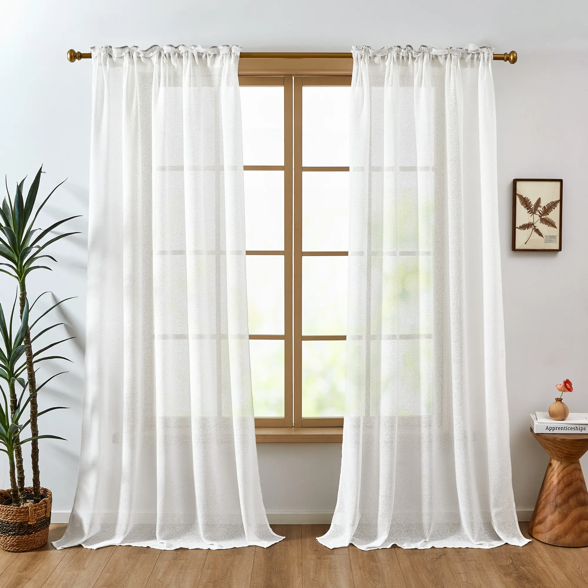 Deconovo Sheer Home Decoration Curtains, Wool Texture Small Grid Design Rod Pocket Panels, Light Filtering Window Curtains for Home Use, Home Decoration Curtain