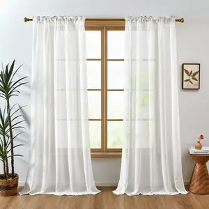 Deconovo Sheer Curtains Wool Texture Small Grid Design Rod Pocket Panels for Home Decor