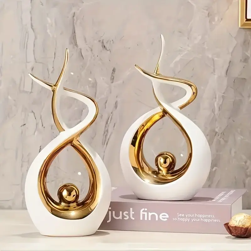2-Piece Abstract Flame Resin Sculpture Set, Modern Art Desk Decorative Ornaments Figurine Decor for Living Room or Office Home Decor