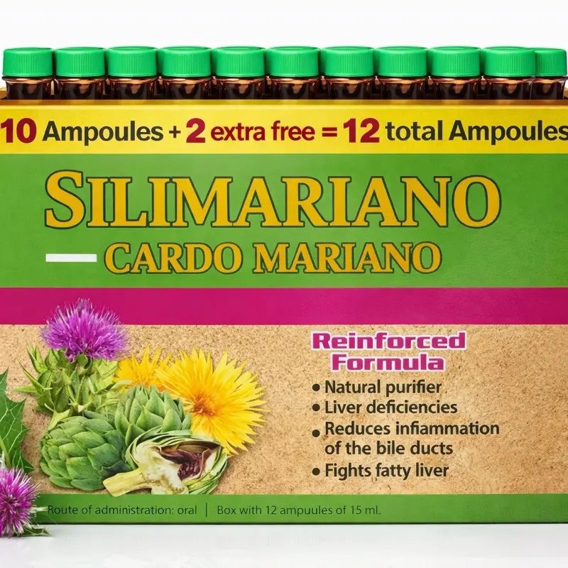 Silimariano Cardo Mariano Liquid Dietary Supplement, 12 Vials Milk Thistle Ampules, Natural Supplements for Fatty Liver Support, Liver Health Vitamins