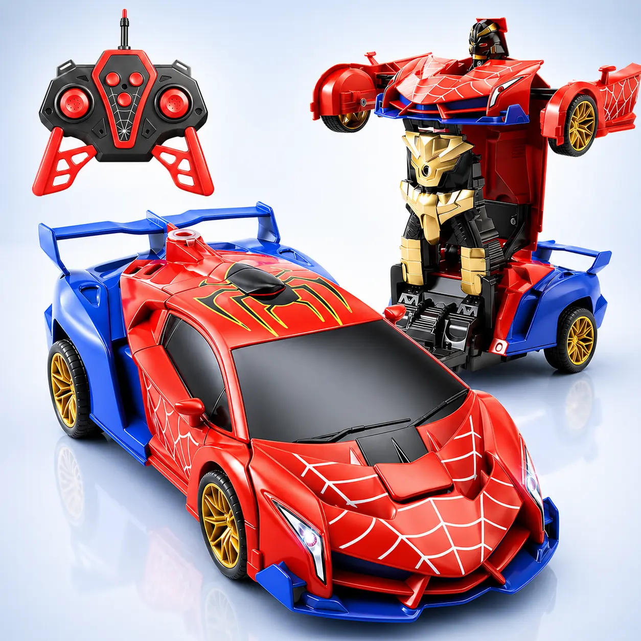 Transforming RC Car Toy for Kids, Remote Control Spider Style Robot Car with Lights, One-Button Transform, 360° Rotation Stunt Car