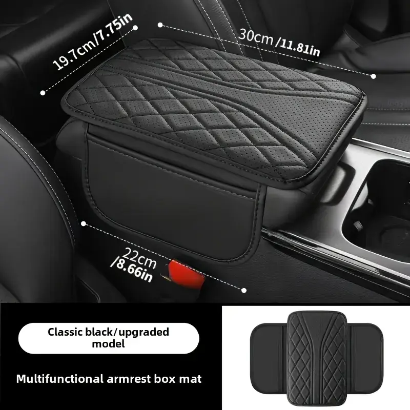 PU Leather Car Armrest Box Heightening Pad - Universal Fit Car Storage Organizer with Side Storage Bag, Center Console Cushion Pocket, Auto Parts Accessories, Interior Decoration, Support & Protector