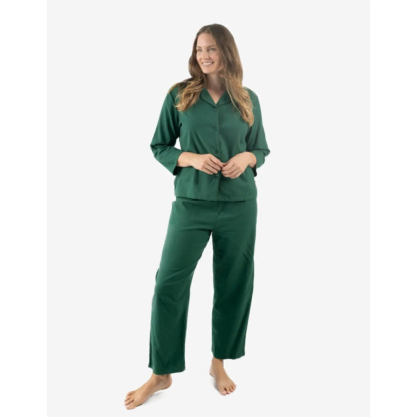 Women's Green Solid Color Flannel Pajamas