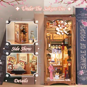 CUTEBEE DIY Book Nook Kit Under the Sakura Tree Wooden Miniature Japanese Street with LED Light Handmade Decor Christmas & Black Friday Gift for Adults 214 Components - Crafts