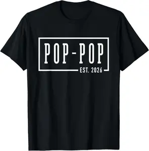 100%cotton Pop-Pop Est 2026 Sleek Framed Design T-Shirt