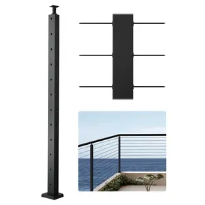 VEVOR Cable Railing Post, 42x1x2 Inch Corner Railing Post, with L-Shaped Pre-Drilled Holes, Stainless Steel Cable Rail Post with Horizontal and Curved Bracket, 1-Pack, Black, 1JZLGZXHS10607YXO001V0Summervibes