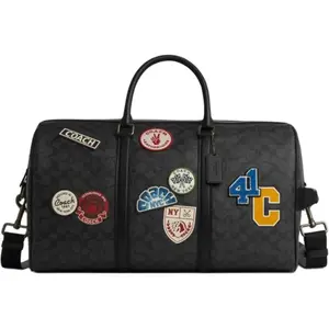 COACH Venturer 45 Logo-Print Large Travel Bag With Zipper Closure In Synthetic Leather For Men In Gray-Black