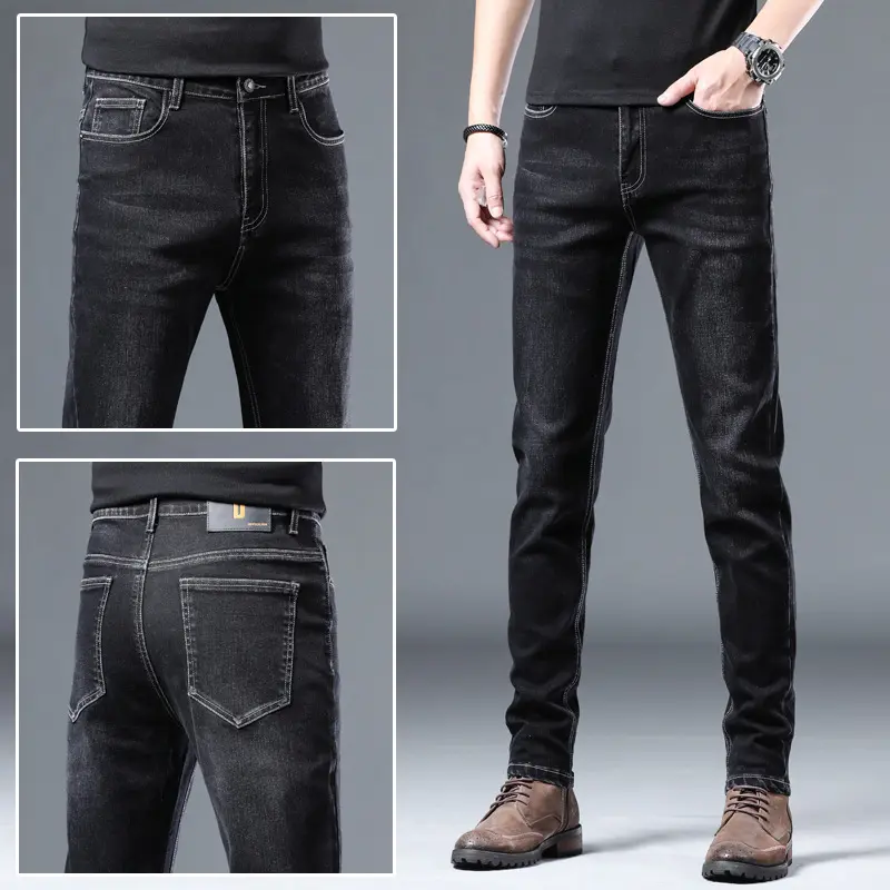 Denim Men'S Straight Loose Day System plus Fleece Casual Long Pants