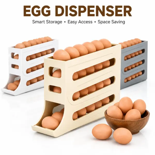 4-Layer BPA-Free Auto-Rolling Egg Dispenser Organizer, Sleek Clear-View Stackable Space-Saving Rack (Holds 28 Eggs) with Box Packaging, Available in White or Grey for Efficient Kitchen Storage