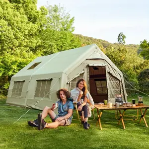 16x12 Ft Spacious Inflatable Camping Tent with Pump, Heavy-Duty 600D Oxford Fabric, Quick-Setup Hot Tent with Stove Jack Hole, Army Green, Ideal for Outdoor Adventures