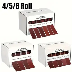 Aluminum Oxide Sandpaper Roll Set with Distributor, 6 Grits 80-600, for Home Block Sander Metal Glass Woodworking Abrasives Hardware
