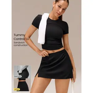 GLOWMODE Court Confidence Tummy Control Side-Split Hem Built-In Shorts Non-Slip Grips A-Line Mini Tennis Skirt Tennis Golf Pickleball Daily Casual Wear