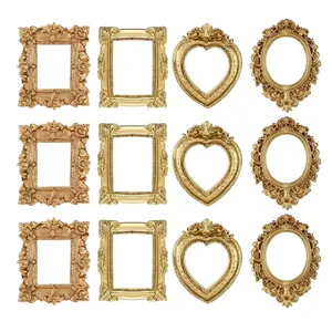 Vintage Mini Picture Frames 12Pcs – Small Gold Plated Resin Photo Frame Set for Crafts DIY Notebook Scrapbooking Supplies, Baroque Ornate Decorative Frame for Jewelry Wall Hanging Display Home Decor, Antique Living Room Office Decoration Gift for Women