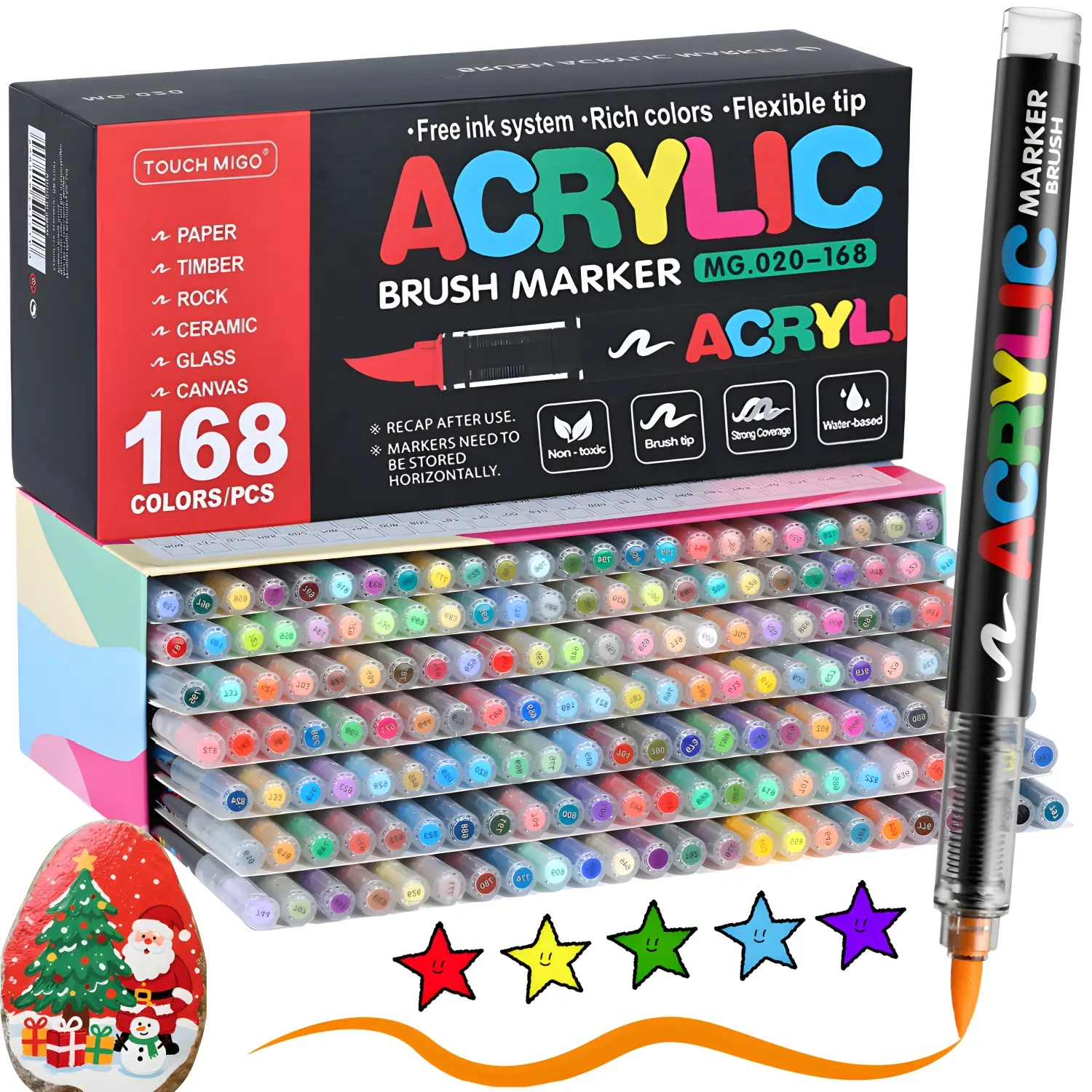 Acrylic Paint Markers Set, Automatic Ink Control Soft Brush Tip for Wood Rock Glass Canvas Stone Fabric Glass Metal Ceramic Canvas DIY Crafts Art Supplies,Back to  School,Halloween,Christmas Gift