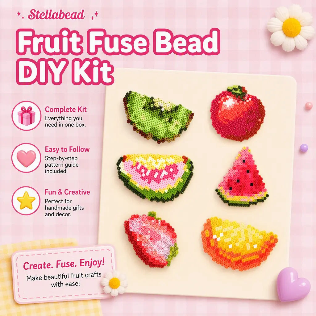 Stellabead Fruit Fuse Bead DIY Kit, Cute Fruit Crafts with Tools, Back-to-School Creative Project