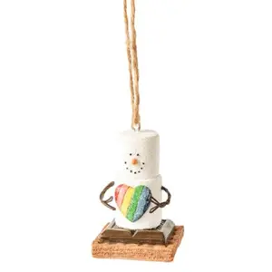 Smores Pride Heart Marshmallow Snowman Resin Christmas Holiday Ornament 2.7 inch
