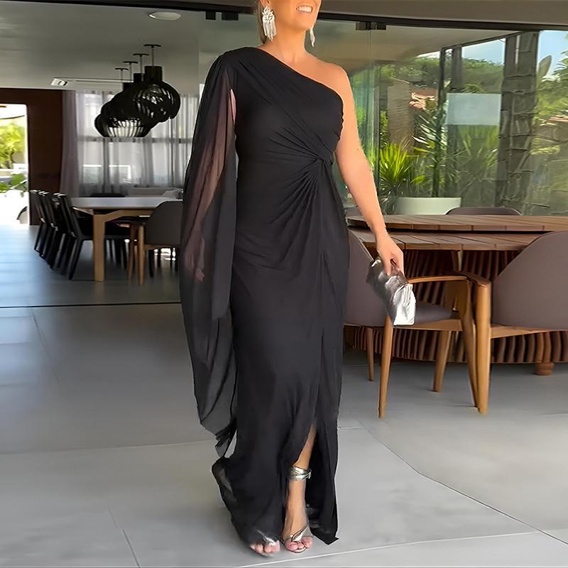 ChicMe Women's One Shoulder Valentine's Day Cloak Sleeve Ruched Twist Waist Evening Dress Waist Gathered Wedding Guest Slit Wedding Party Dress ChicMe Women's One Shoulder Valentine's Day Cloak Sleeve Ruched Twist Waist Evening Dress Waist Gathered Wedding Guest Slit Wedding Party Dress