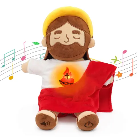 Yelakey Breathing Jesus Plush Toys with Light & Sound, Jesus Stuffed Animal Plushy Doll, Christian Catholic Religious Plushie Christmas Easter Gifts for Kids Baby