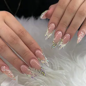 Shell & Flower Decor Fake Nails with Nail File & Jelly Glue, 24pcs Almond Press on Nails for Women & Girls DIY Nail Art, Elegant Stick on Nails Kit
