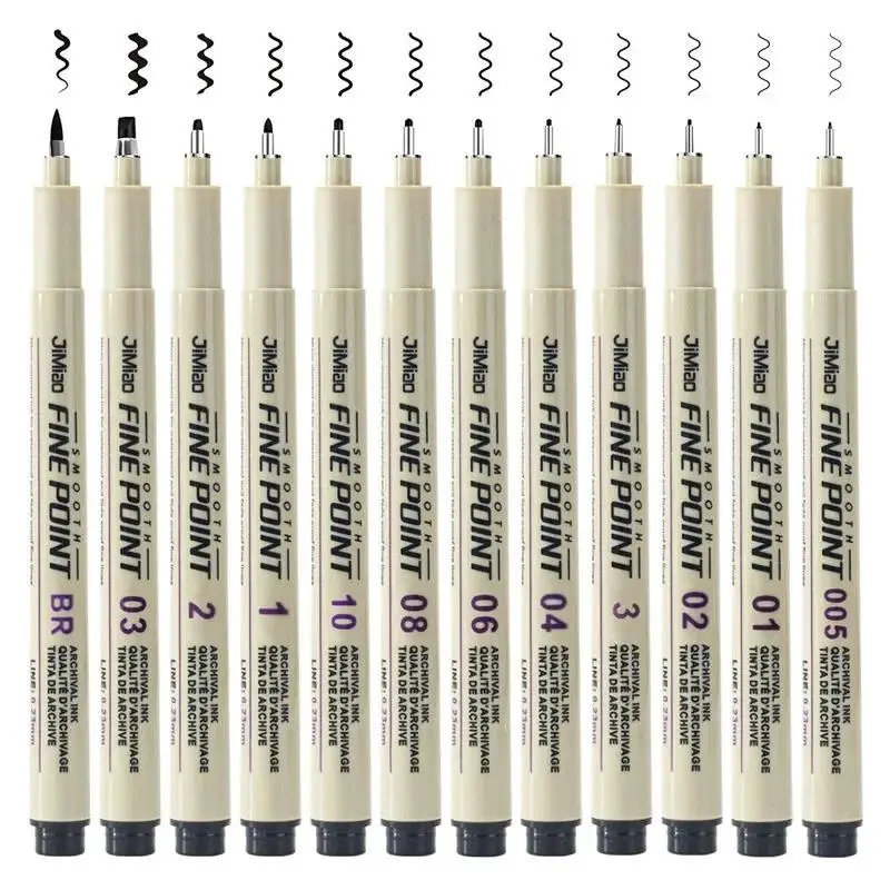 Waterproof Fine Point Pen, 6/9/12pcs Smooth Fine Point Pen, Art Supplies for Drawing, Painting, Sketching, Architecture, Design