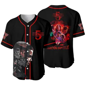Strangger Thinggs Season 5 Baseball Jersey, Hopper And Eleven Graphic Short Sleeve Shirt, TV Show Fan Merch Top, Horror Sci Fi Gift Idea  | 051225.R2257.ID00