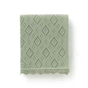 Baby Swaddle Blanket 100% Cotton Gender Neutral Pointelle Receiving Blanket for Boys Girls Cuddle Stroller Crib Blanket (Sage Green)