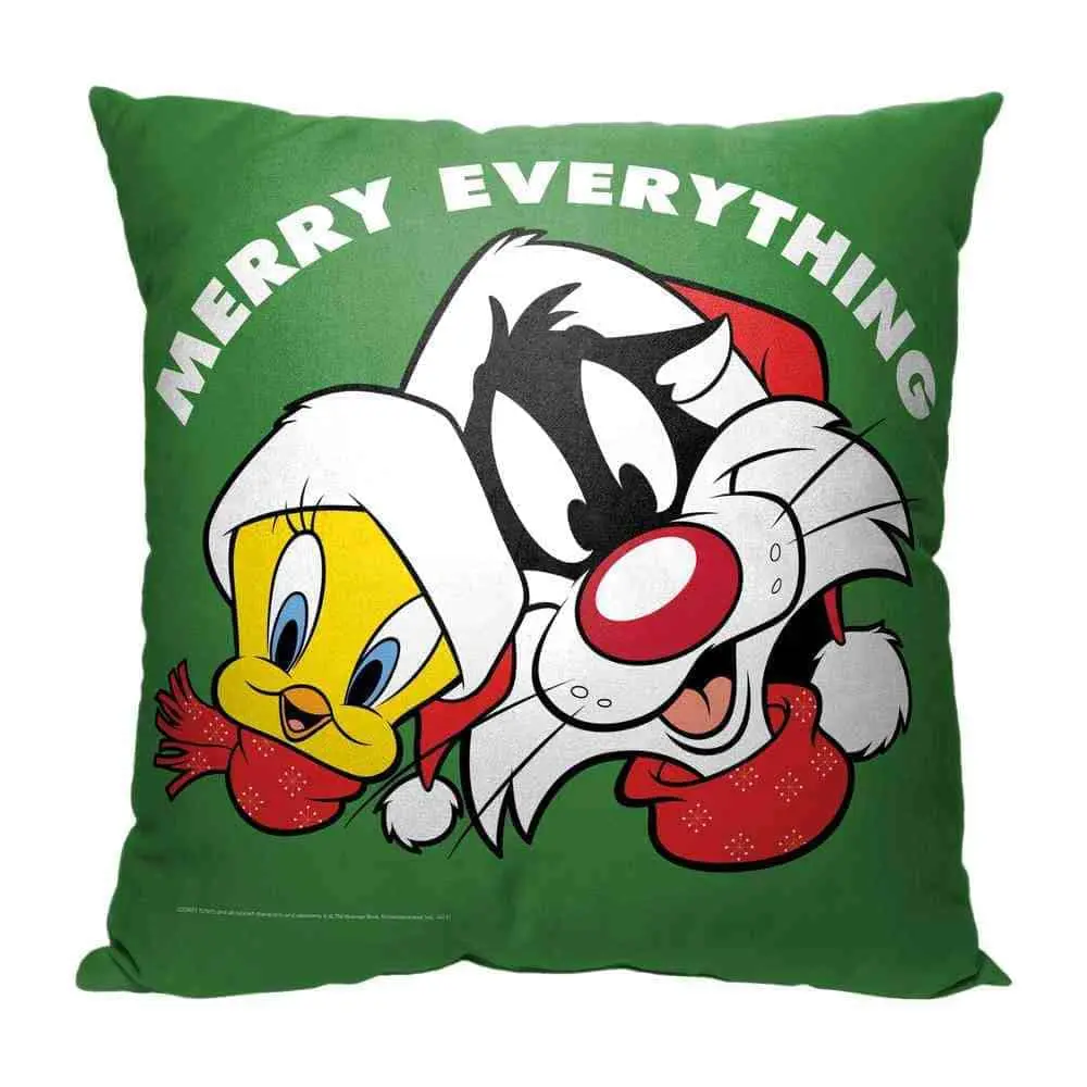 Warner Bros. Looney Tunes Merry Everything Throw Pillow, 18x18 in, Soft Texture Decorative Throw Pillows for Home Bedding