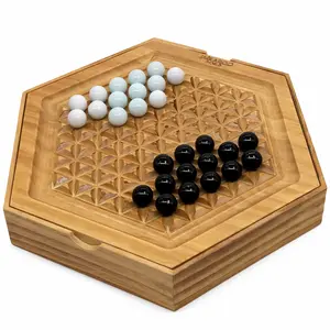 Abalone Board Game, Marble Strategy Game, 11” Solid Plywood Wooden Game with 28 Marbles, 2Player Strategy Abalone Game, Intellectual Chess Board Game, Marble Games for Adults and Family