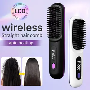 Wireless Hair Straightening Brush with 20M Ionic Care, 3 Heat Settings Light Comfort Handle Rechargeable Straightener Comb for Travel