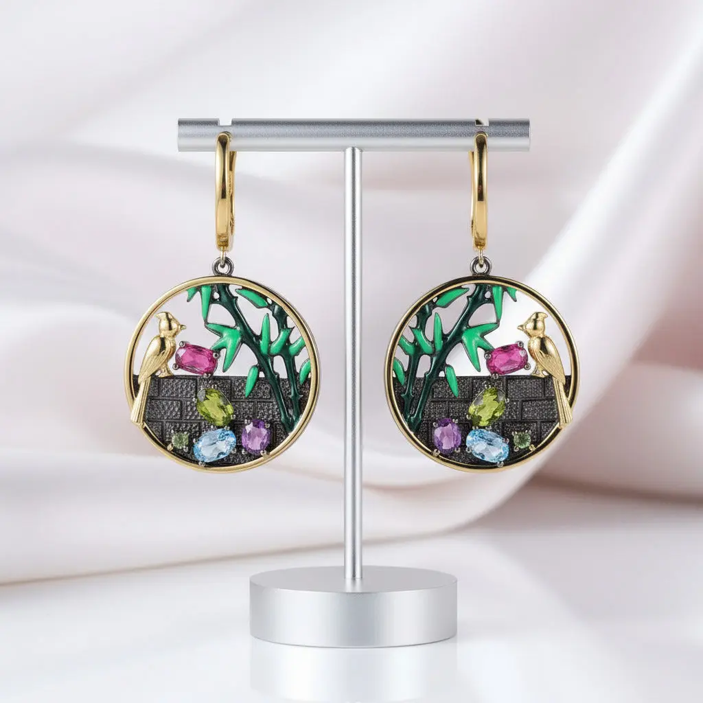 Bird & Bamboo Peridot Dangle Earrings