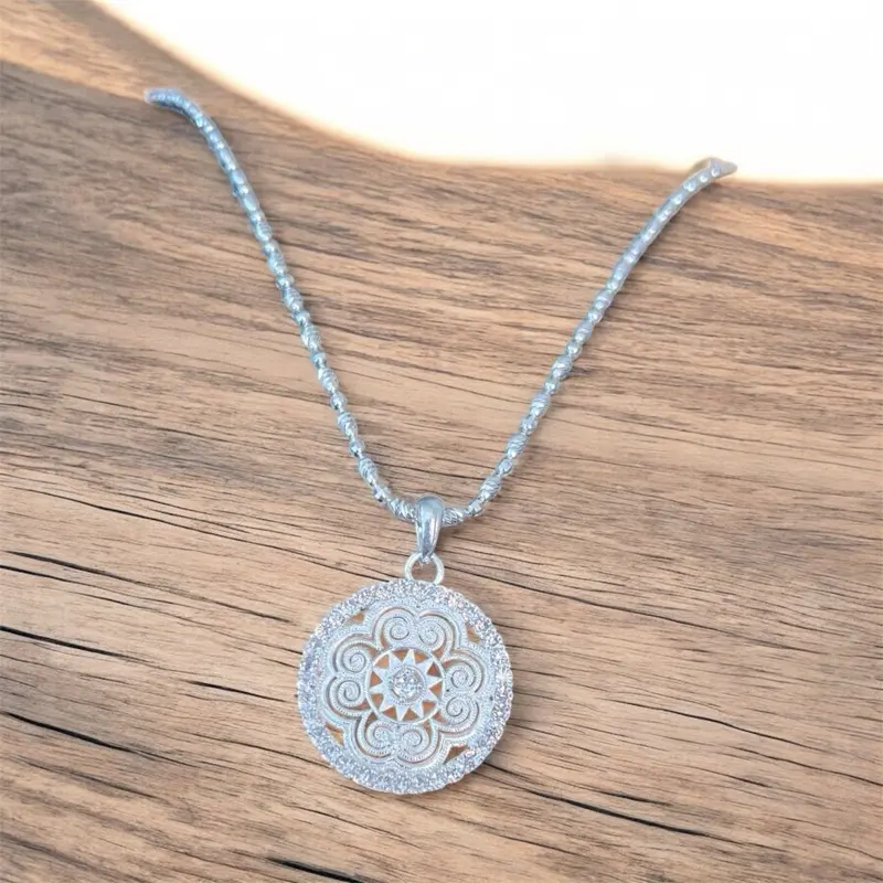925 Silver Hmong handmade pendant with Italy Diamond-cut Necklace