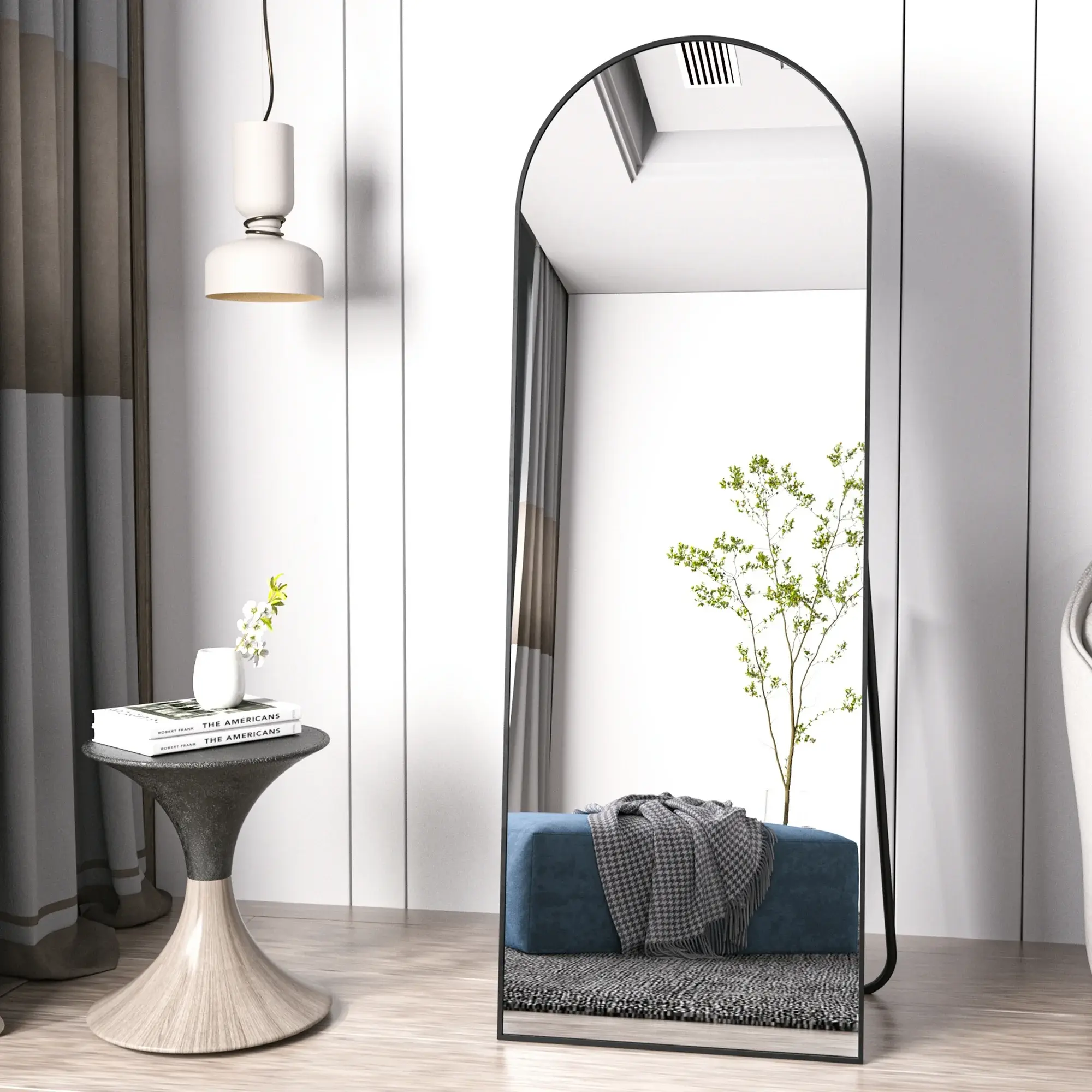 BEAUTYPEAK Arched Full Length Floor Mirror 59.1"x16" Full Body Standing Mirror,Black