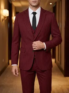 Men's Long Sleeve Pinstripe 3 - Piece Suit for Business Casual, Semi - Formal Wedding & Prom Occasions