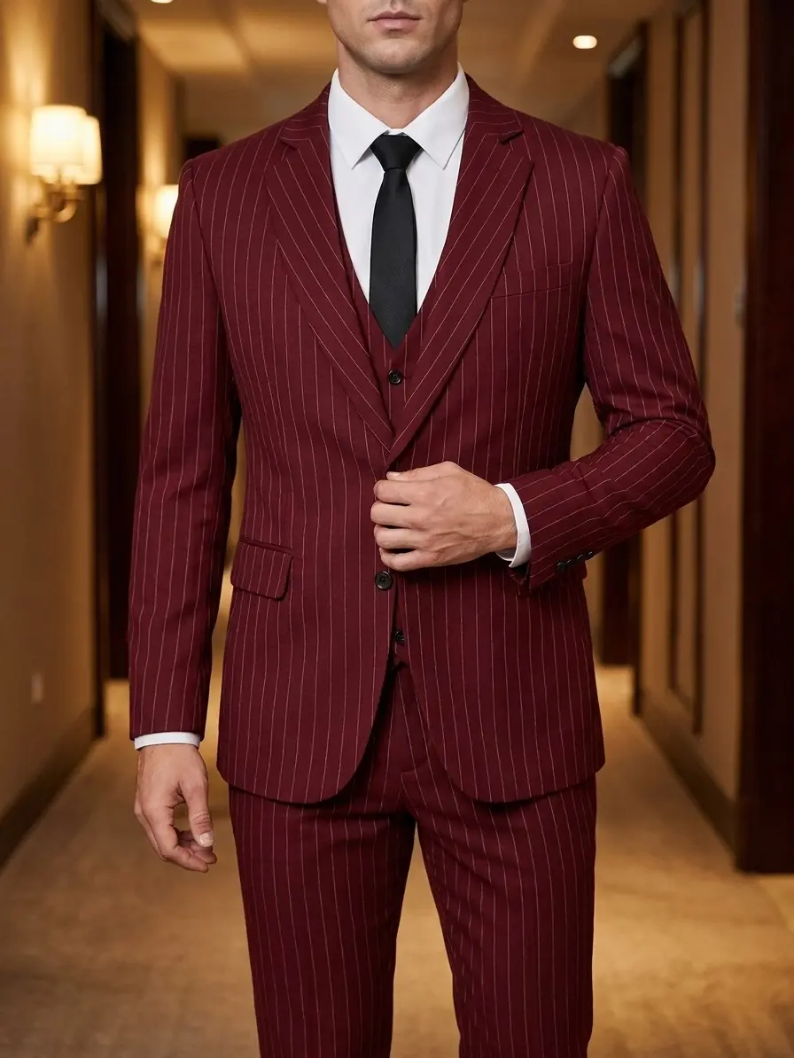 Men's Long Sleeve Pinstripe 3 - Piece Suit for Business Casual, Semi - Formal Wedding & Prom Occasions Men's Long Sleeve Pinstripe 3 - Piece Suit for Business Casual, Semi - Formal Wedding & Prom Occasions